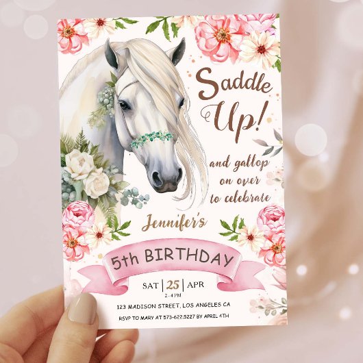 Invitation Horse Anniversaire Filles Rose 5e Anniversaire