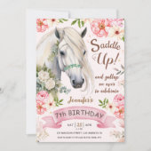 Invitation Horse Anniversaire Filles Rose 7e Anniversaire (Devant)