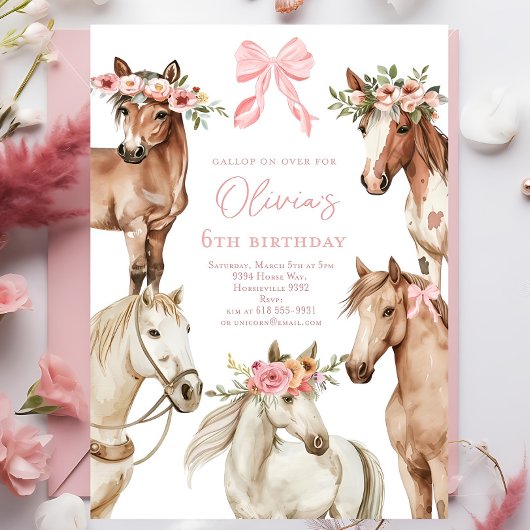 Invitation Horse anniversaire invitation, cheval fille invita