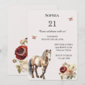 Invitation Horse Bourgogne Crème Florale Anniversaire (Devant / Derrière)