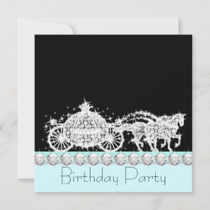 Invitation Horse Carriage Turquoise Blue Princess Anniversair