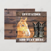 Invitation Horse Cowboy Boots Rustic Barque (Devant / Derrière)