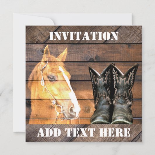 Invitation Horse Cowboy Boots Rustic Barque (Devant)
