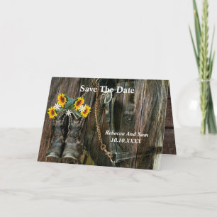 Invitation Horse Cowboy Boots Sunflowers Rustic Barn Board