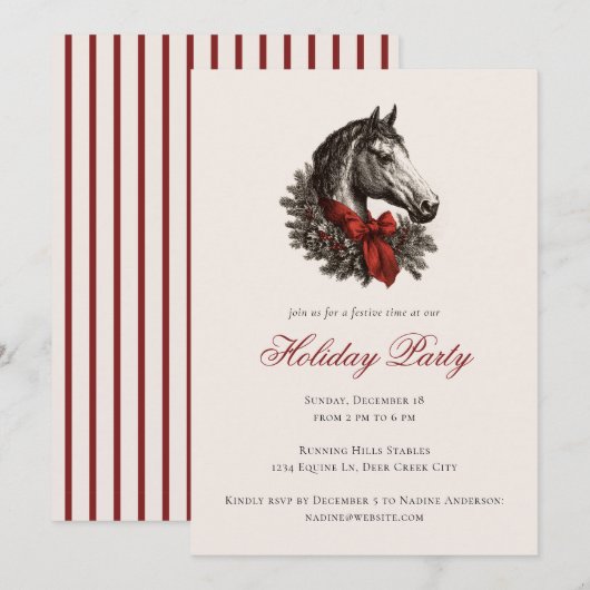 Invitation Horse Equestrian Festive Christmas Holiday Party (Devant / Derrière)