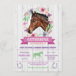 Invitation Horse Party Pink Pony Horseback Anniversaire