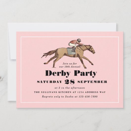 Invitation Horse Racing Anniversaire Derby Party Rose (Devant)