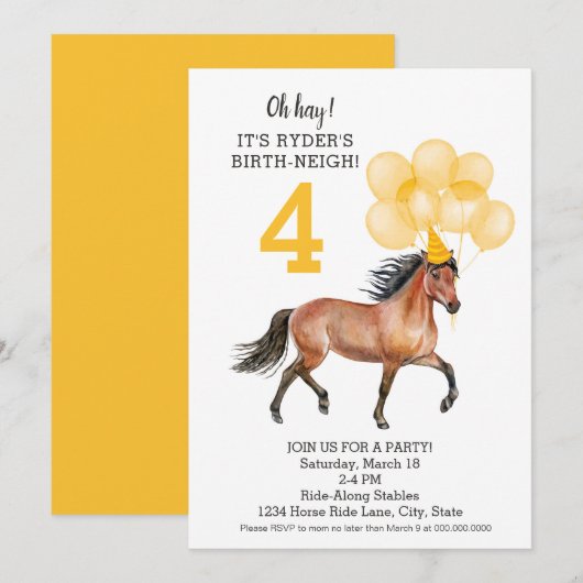 Invitation Horse Ride Anniversaire //Oh Hay C'est votre Naiss (Devant / Derrière)