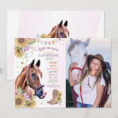 Invitation Horse Riding Party Pony Sunflower Girl'anniversair (Devant / Derrière)