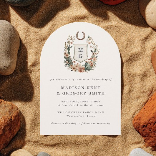 Invitation Horseshoe Cactus Western Country Crest Wedding