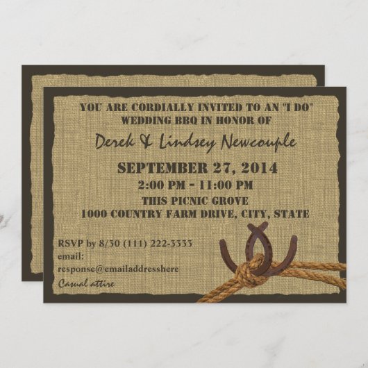 Invitation Horseshoe et corde BBQ Réception de mariage (Devant / Derrière)