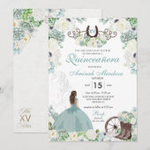 Invitation Horseshoe Floral Vert Quinceañera Ouest (Devant / Derrière)