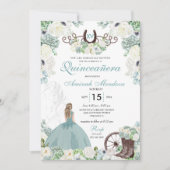 Invitation Horseshoe Floral Vert Quinceañera Ouest (Devant)