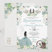 Invitation Horseshoe Floral Vert Quinceañera Ouest (Devant / Derrière)