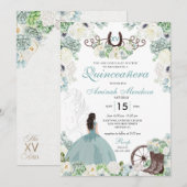 Invitation Horseshoe Floral Vert Quinceañera Ouest (Devant / Derrière)