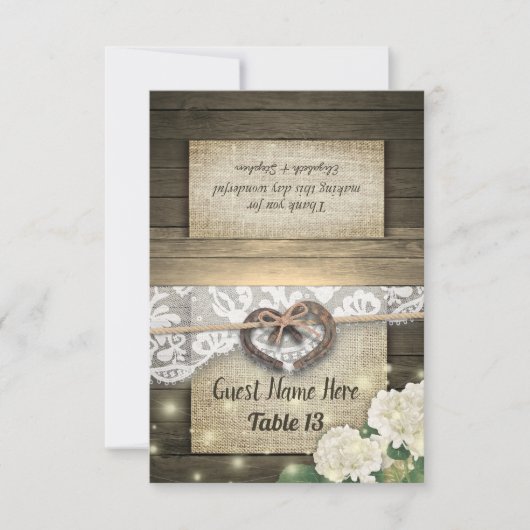 Invitation Horseshoe Hydrangea Wood Lace Mariage Numéro de ta (Devant)