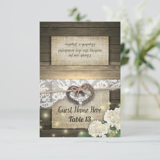 Invitation Horseshoe Hydrangea Wood Lace Mariage Numéro de ta (Debout devant)