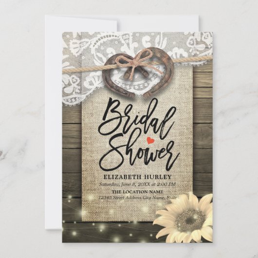 Invitation Horseshoe Lace Burlap Sunflower Fête des mariées e (Devant)