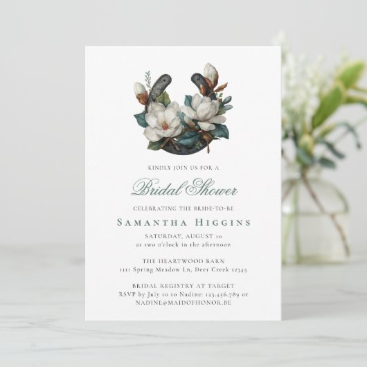 Invitation Horseshoe Magnolia Elegant Wedding Bridal Shower (Debout devant)