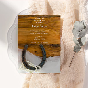 Invitation Horseshoe, Pearls Barn Wood Fête des mariées occid