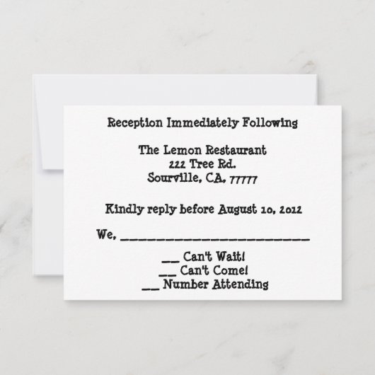 Invitation Horseshoe Réception de mariage RSVP (Dos)