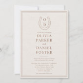 Invitation Horseshoe Western Country Brown Monogram Wedding (Devant)