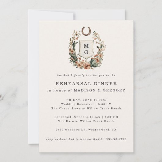 Invitation Horseshoe Western Country Wedding Rehearsal Dinner (Devant)