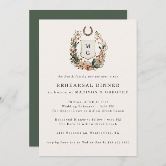 Invitation Horseshoe Western Country Wedding Rehearsal Dinner (Devant / Derrière)