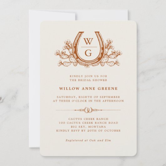 Invitation Horseshos Cactus Western Boho Fête des mariées (Devant)