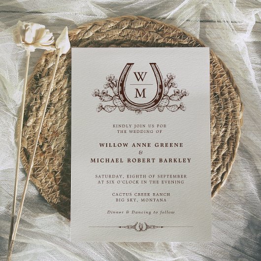 Invitation Horseshos Cactus Western Country Boho Mariage Inv