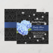 Invitation Hortensia bleu et Fête de la mariée élégante de (Devant / Derrière)