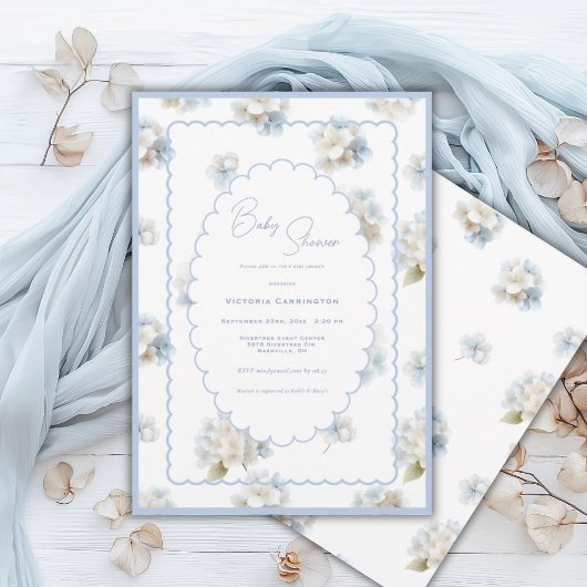 Invitation Hortensias bleus Élégant Shower de Bébé