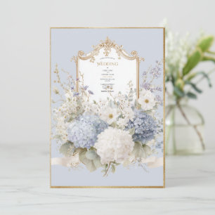 Invitation Hortensias Bleus Élégants Mariage Vintage