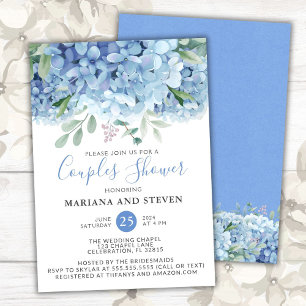 Invitation Hortensias Bleus Floral Mariage Couple Shower