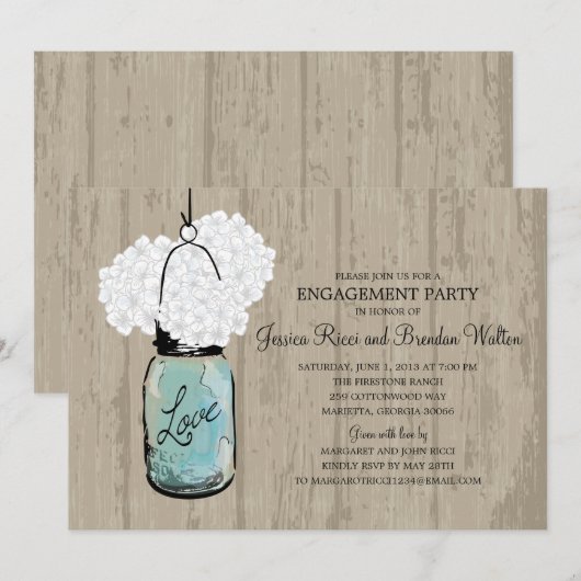 Invitation Hortensias en bois rustiques de pot de maçon de (Devant / Derrière)