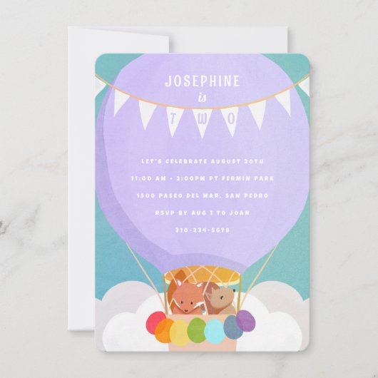 Invitation Hot Air Balloon 2e fête d'anniversaire (Devant)