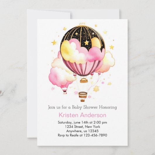 Invitation Hot Air Balloon Adventure Await Baby shower (Devant)