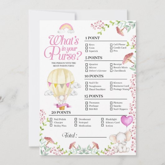Invitation Hot Air Balloon Baby What's In Your Purse Game (Devant)