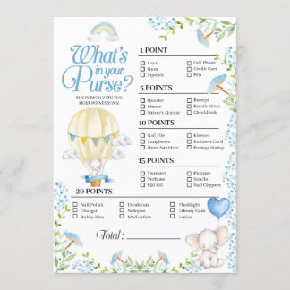 Invitation Hot Air Balloon Baby What's In Your Purse Game