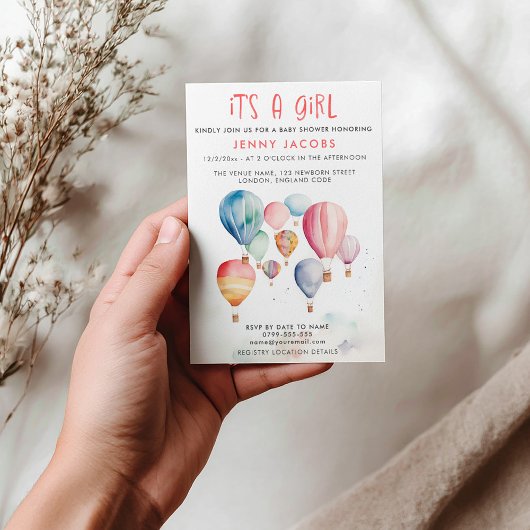 Invitation Hot Air Balloon C'est un baby shower de fille