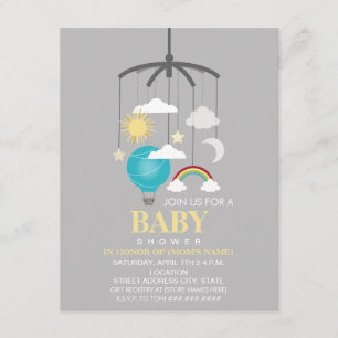 Invitation Hot Air Balloon Mobile Boy Baby shower moderne