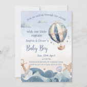 Invitation Hot Air Balloon Sea Waves Books Boy Baby shower (Devant)