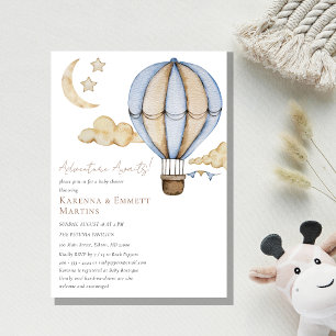 Invitation Hot Air Balloon White Adventure Await Baby shower