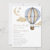 Invitation Hot Air Balloon White Adventure Await Baby shower (Devant)