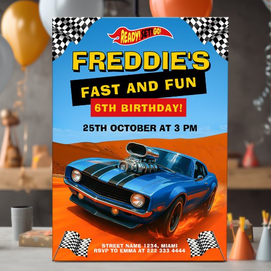 Invitation Hot Car Racing Anniversaire