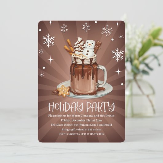 Invitation Hot Cocoa Holiday Party with Snowman Marshmallow (Debout devant)