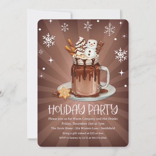 Invitation Hot Cocoa Holiday Party with Snowman Marshmallow (Devant)