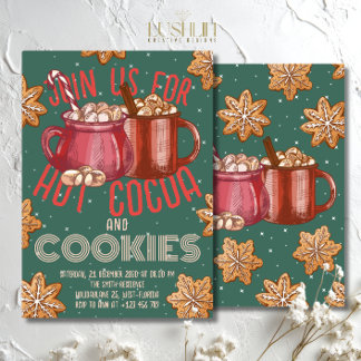 Invitation Hot Cocoa Red Mug & Cookies Holiday | Christmas