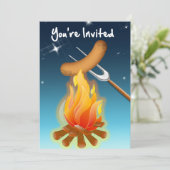 Invitation Hot-dog au-dessus de feu de camp vous êtes invités (Debout devant)