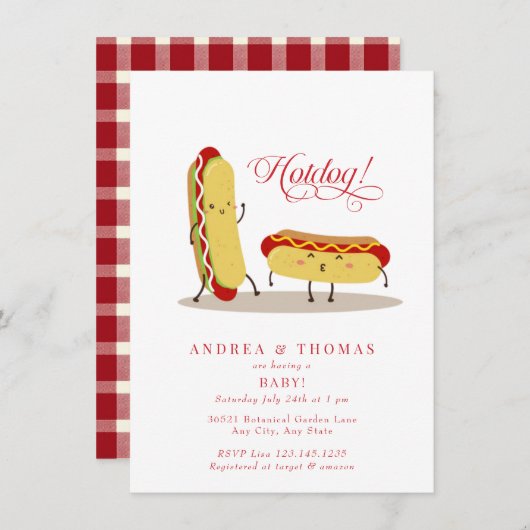 Invitation Hot Dog | BBQ | Baby shower Couples (Devant / Derrière)